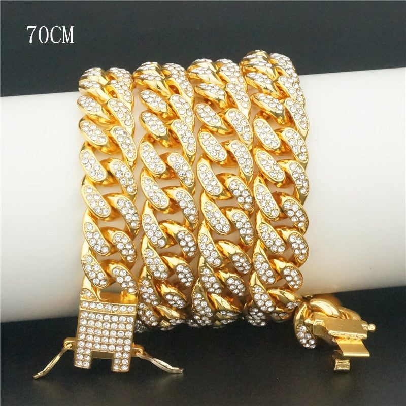 Hip-Hop Domineering Diamond Large Gold Cuban Chain Necklace
